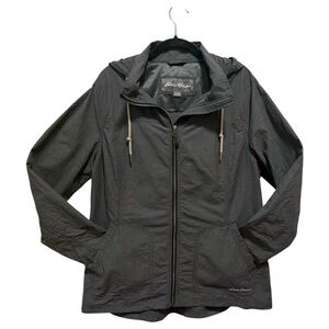 Eddie Bauer Women's XL Windbreaker Rain Jacket Hooded  Full Zip Lightweight Grey